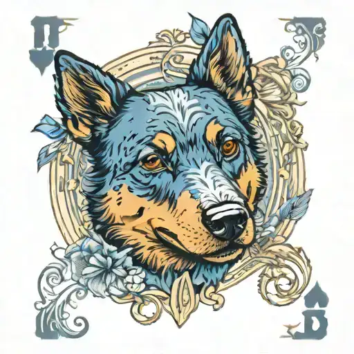 blue heeler playing cards  tattoo design idea