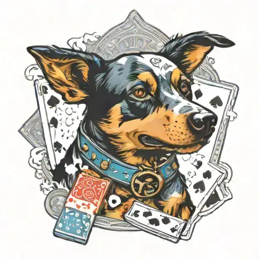 blue heeler playing poker tattoo design idea