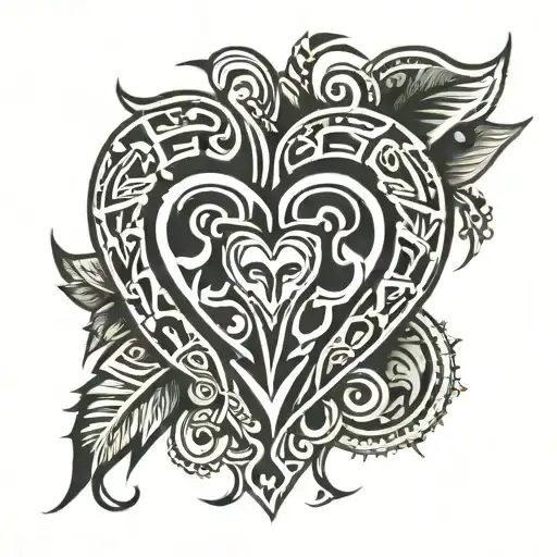 tribal tattoo with heart on middle top chest tattoo design idea