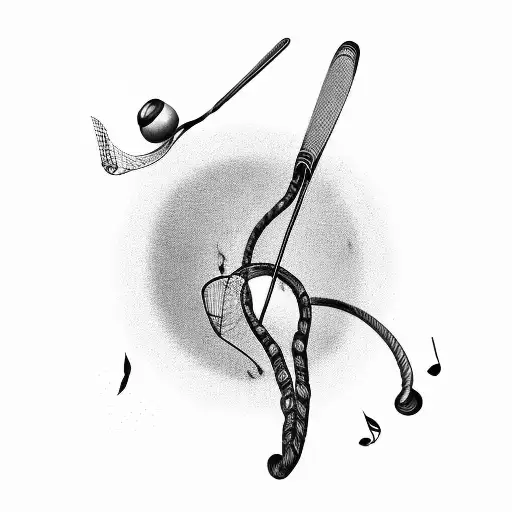 A badminton racket entwined with coffee beans and musical notes tattoo design idea