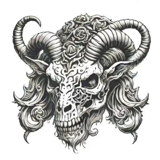Skull satanic goat head tattoo design idea