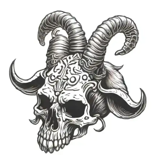Goat satanic black metal skull tattoo design idea