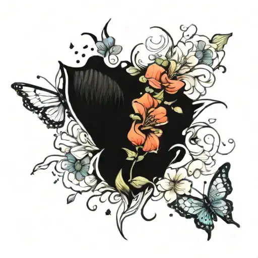 The flower is scattered by butterflies tattoo design idea