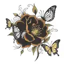 The flower is scattered by butterflies tattoo design idea