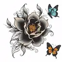 The flower is scattered by butterflies tattoo design idea