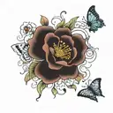 The flower is scattered by butterflies tattoo design idea