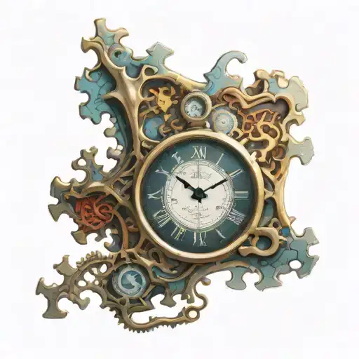 puzzle piece dali clock tattoo design idea