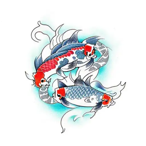 Two koi fish moving beside eachother Seen from top tattoo design idea