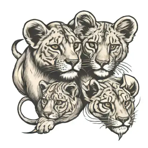 lion cub and lioness shoulder tattoo design idea