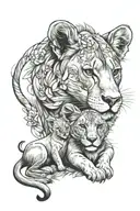 lioness with lion cub tattoo design idea