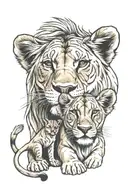 lioness with lion cub tattoo design idea