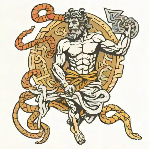 Asclepius and the fight against death tattoo design idea