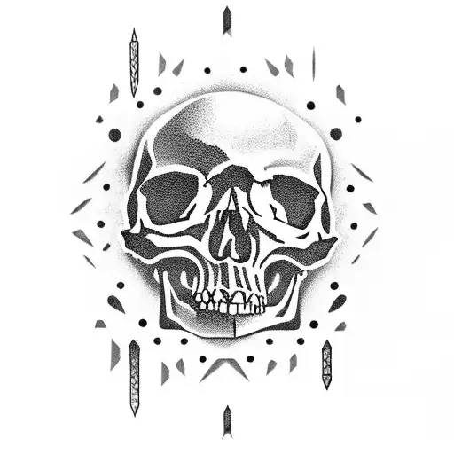 Create a skull surrounded by dark objects tattoo design idea