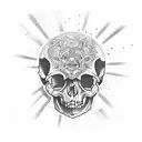 Create a skull surrounded by dark objects tattoo design idea