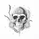 Create a skull surrounded by dark objects tattoo design idea