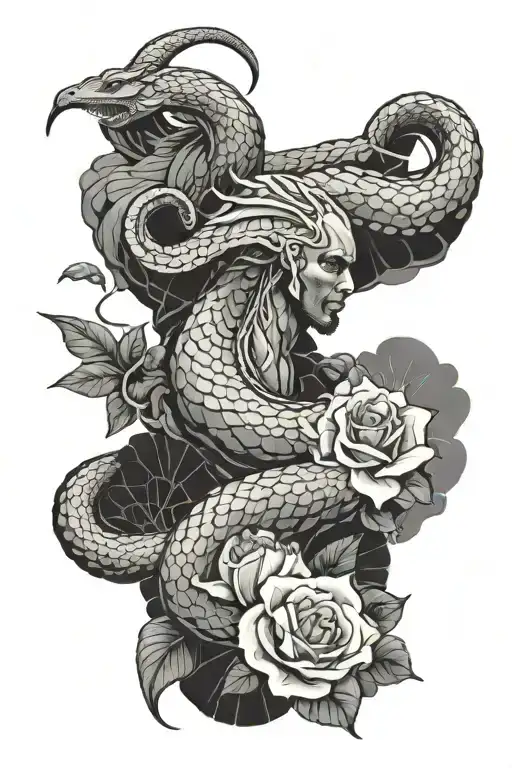 planet neptune and kobe bryant logo wrapped in a snake and flowers tattoo design idea