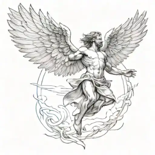 man falling Icarus tattoo design idea