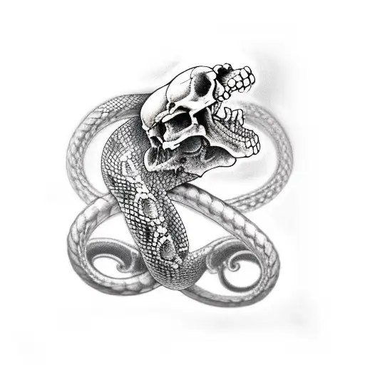 Wrist skull hand with snake going between bones tattoo design idea
