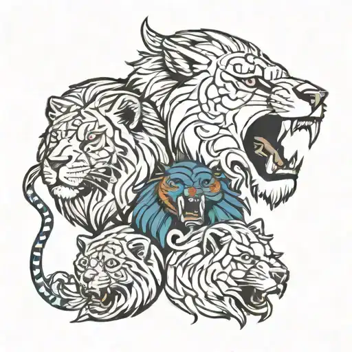 Lions, wolves, eagles and tigers tattoo design idea