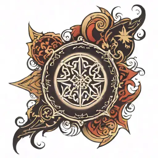 Symbols from different cultures or languages, such as mandalas, Celtic patterns, Chinese characters and others tattoo design idea