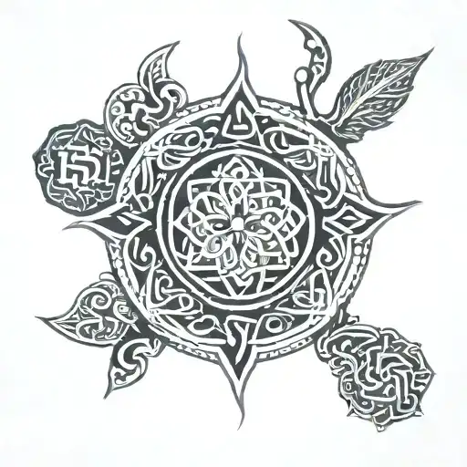 Symbols from different cultures or languages, such as mandalas, Celtic patterns, Chinese characters tattoo design idea