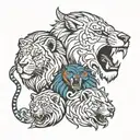 Lions, wolves, eagles and tigers tattoo design idea