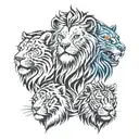Lions, wolves, eagles and tigers tattoo design idea