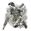 lionel Messi, Fc Barcelona, ak 47 rifle with rose, cologne tattoo design idea