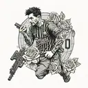lionel Messi, Fc Barcelona, ak 47 rifle with rose, cologne tattoo design idea