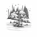 3 crosses on the hill with forest in the background  tattoo design idea