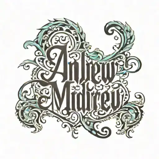 ambigram that displays the name Andrew and when flipped over it displays the name Maddie tattoo design idea
