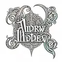 ambigram that displays the name Andrew and when flipped over it displays the name Maddie tattoo design idea