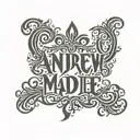 ambigram that displays the name Andrew and when flipped over it displays the name Maddie tattoo design idea