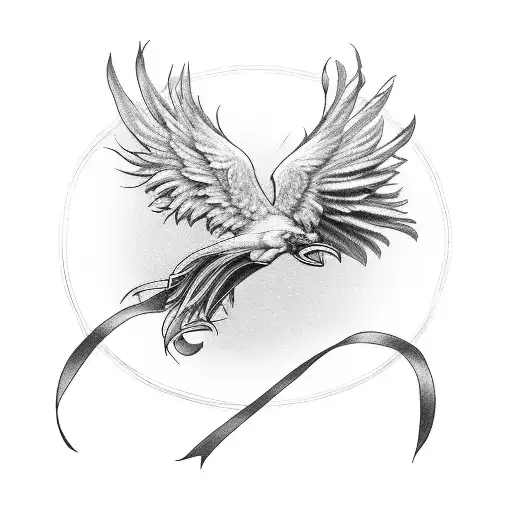 phoenix with cancer ribbon in feathers tattoo design idea