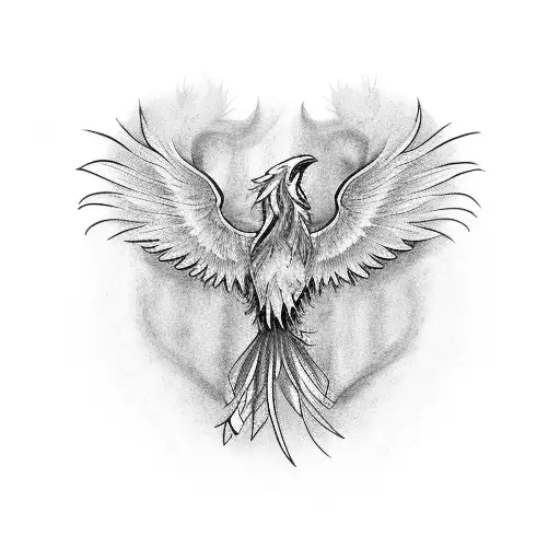 phoenix with cancer ribbon in feathers tattoo design idea