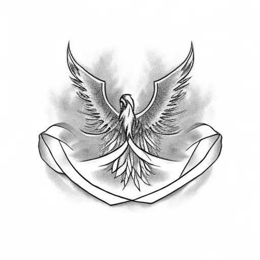 phoenix with cancer ribbon in feathers tattoo design idea
