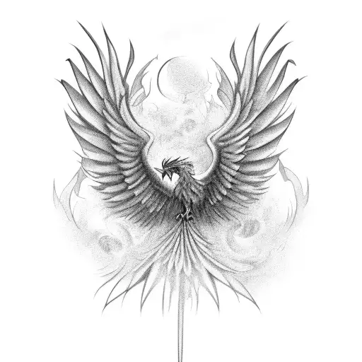 phoenix with cancer ribbon in feathers tattoo design idea