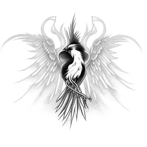 phoenix with cancer ribbon hidden in feathers tattoo design idea