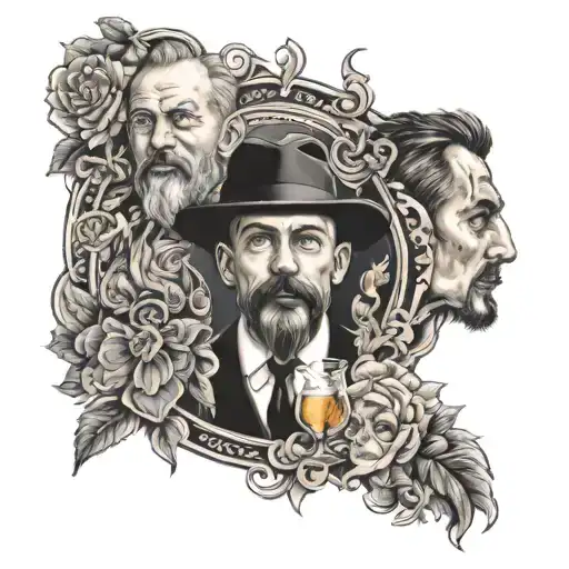 Tattoo about a memorable day, reunion of 4 people from all over the world German, Russian and Jew and a lot of alcohol tattoo design idea