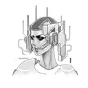 A cyberpunk-inspired elf with neon accents tattoo design idea