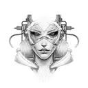 A cyberpunk-inspired elf with neon accents tattoo design idea