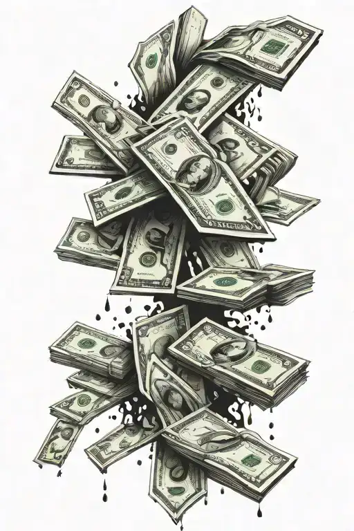 money raining tattoo design idea