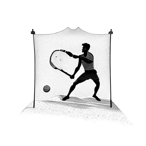 A silhouette of a beach tennis player against a Puerto Rican flag backdrop tattoo design idea