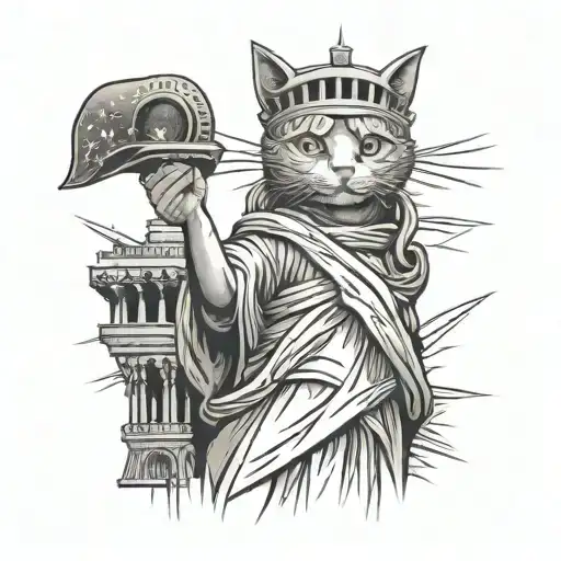 cat posing as the statue of liberty usa tattoo design idea