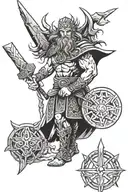 celtic god taranis with his lightning bolt and wheel. germanic god thor with his hammer tattoo design idea