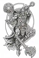 celtic god taranis with his lightning bolt and wheel. germanic god thor with his hammer tattoo design idea