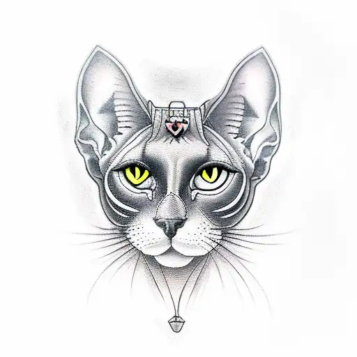 A tattoo of sly sexy witch with a black sphynx cat  tattoo design idea