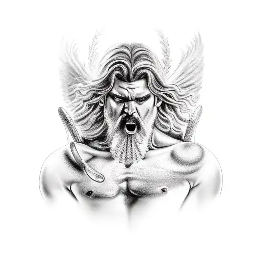 furious greek god attacking tattoo design idea