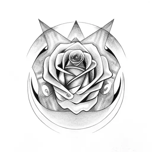 black and gray infinity rose and crescent moon tattoo design idea