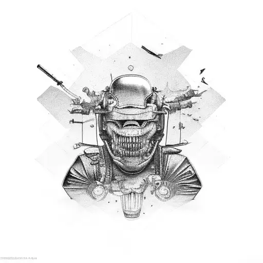 A quote about determination and hard work surrounded by car parts tattoo design idea